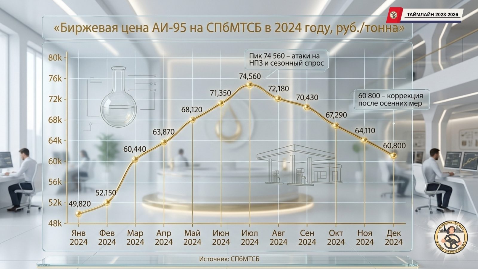 Биржевая цена АИ 95 на СПбМТСБ в 2024 году, руб.тонна Биржевая цена АИ 95 на СПбМТСБ в 2024 году, руб.тонна