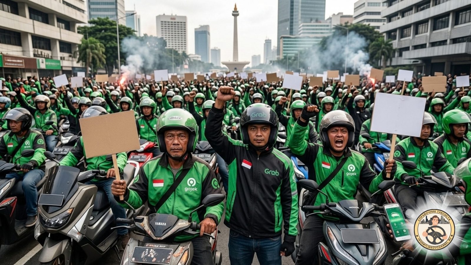Май 2025 года. Водители вышли на улицы против возможного слияния gojek и grab, опасаясь монополии и роста комиссий.